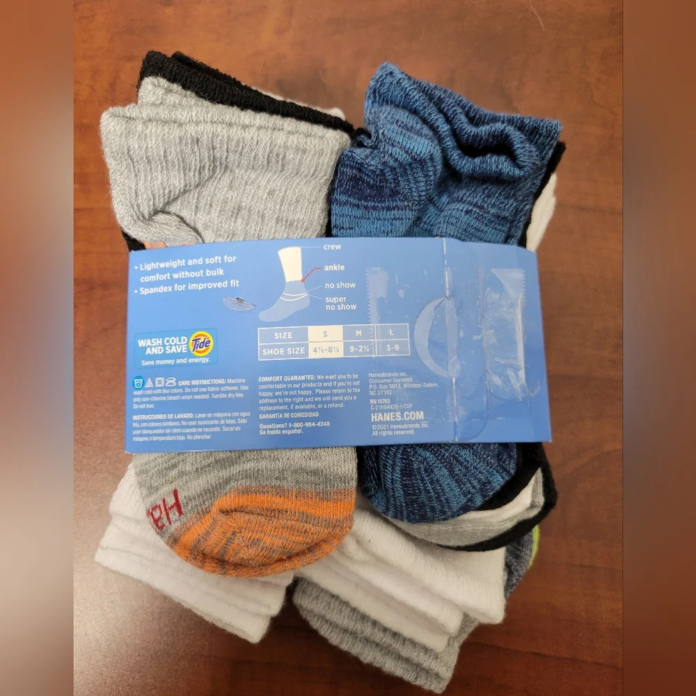 Hanes Boys' Ankle Socks Small (4.5-8.5) 20 Pack Nwt